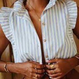 Sezane Caroline Blue Striped Sleeveless Blouse 36